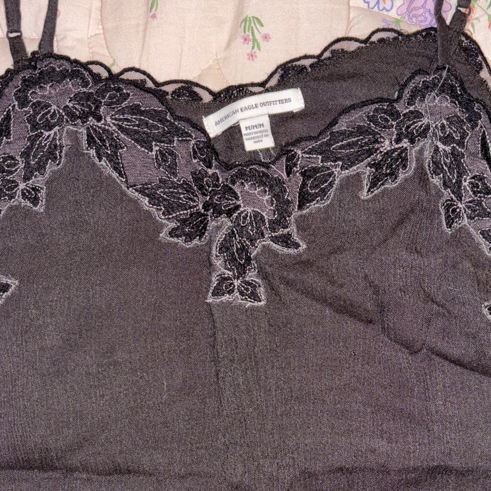 American Eagle Outfitters Black Embellished Crop Camisole - Picture 2 of 3
